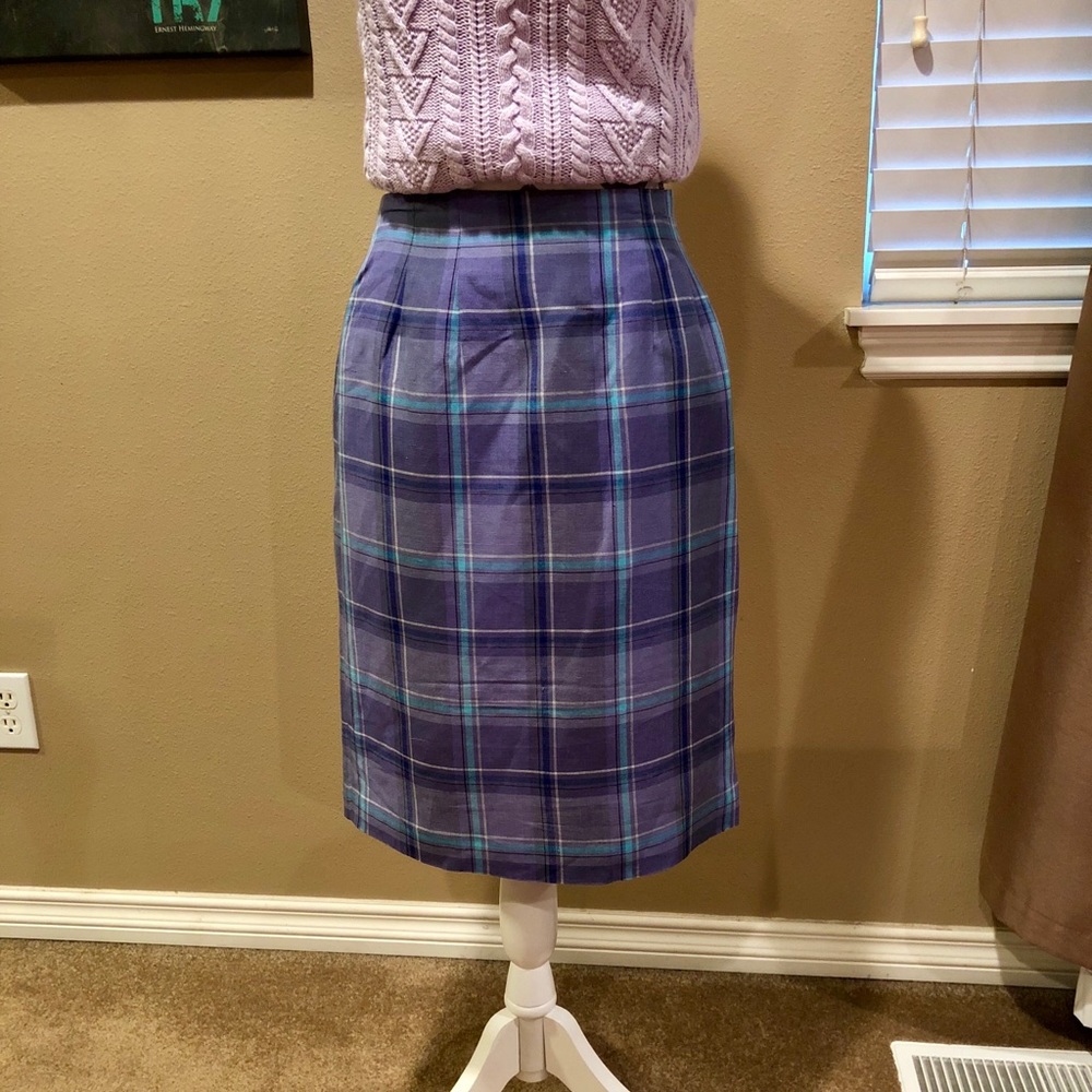 Adolfo Linen Blend Purple/Aqua Lined Skirt